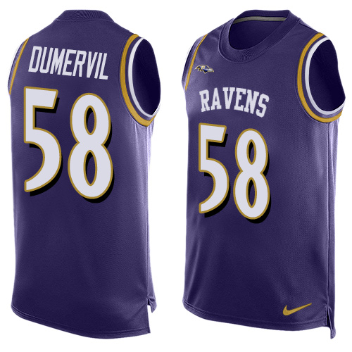 Men's Limited Elvis Dumervil Nike Jersey Purple - #58 Player Name & Number Tank Top NFL Baltimore Ravens